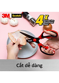 Kéo nhà bếp Scotch 3M tay cầm màu đỏ cao cấp có thể tháo rời, lưỡi kéo sắc bén, chống gỉ sét, kháng khuẩn KS-DTR, Red