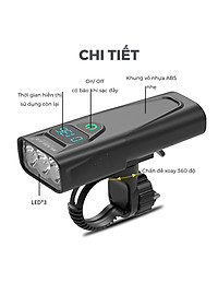 Đèn Pha Xe Đạp Chiếu Sáng Chống Nước CD-30 Gắn Tay lái, Vỏ nhựa ABS, Sạc Điện Type-C Có Đồng Hồ Hiển Thị Thời Gian Lượng Pin, Có Hỗ trợ Sạc Khẩn Cấp - Mai Lee