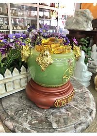Bát vàng, Bát Tụ Tài, Bát Tụ Bảo đá ngọc cẩm thạch xanh Hút Tài, Hút Lộc, Chiêu tài nạp lộc - Cao 18 cm