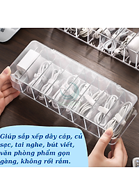 Hộp Nhựa Trong Suốt Đựng Cáp Sạc & Phụ Kiện - Hộp Chia Ngăn Đa Năng Lưu Trữ Dây Sạc- Hộp Đựng Dây Cáp Mini Có Nắp Đậy- Hộp Nhựa Trong Suốt Đựng Đồ Công Nghệ- Hộp Lưu Trữ Dây Điện, Củ Sạc, Văn Phòng Phẩm