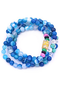 [Mệnh Thủy, Mộc] Bộ Vòng Chuỗi, Tràng Hạt 108 Hạt 6 Ly Đá Mã Não Xanh Biển Sọc Charm Lục Tự Chân Ngôn - Tràng Chuỗi Niệm Phật - An Yên - Thịnh Vượng - May Mắn - Tài Lộc