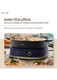 Nồi Lẩu 2 Ngăn Bear Đa Năng Nhiều Chế Độ Nấu Lẩu Hầm Ninh Chiên Rán Xào Chống Dính Cực Tốt Kháng Khuẩn 99,99% - SB NL60U HÀNG CHÍNH HÃNG