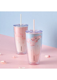 Ly nhựa LocknLock 2 lớp 750ml HAP522 720ml Anh Đào - Hàng chính hãng kèm ống hút, cách nhiệt tốt, miệng rộng - JoyMall