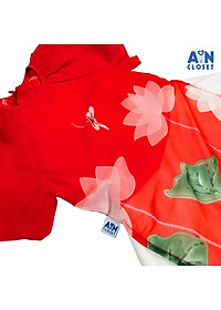 Bộ áo dài váy bé gái họa tiết Hoa sen trắng lụa đỏ - AICDBG0ACRZ7 - AIN Closet