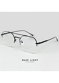 Gọng Kính Cận, Kính Giả Cận Nam Nữ Mắt Vuông Cỡ Vừa, Nửa Gọng Kim Loại Cứng Cáp, Màu Bạc, Đen - BLUE LIGHT