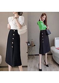 Chân Váy Công Sở New Design Dáng Chữ A Dài Qua Gối Hàng Thiết Kế Cao Cấp Chất Vải Tốt, Co Giãn Màu Đen CV0068