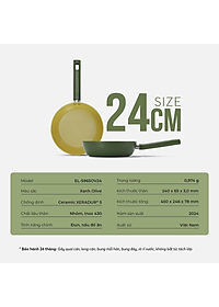Chảo phủ sứ cao cấp Elmich Olive EL-5965OV nhiều size, Hàng chính hãng, dùng được mọi bếp - JoyMall