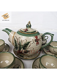 Bộ ấm chén Bát Tràng men bóng vẽ Chuồn khoai
