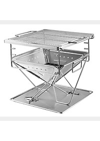 Bếp nướng than than hoa inox đồ cắm trại Campingmoon campoutvn MT35 du lịch dã ngoại xếp gọn có túi kèm theo dùng 8-10 người ăn A015