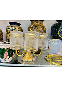 BỘ 6 CỐC THỦY TINH CHỊU NHIỆT CAO CẤP  UỐNG NƯỚC HOA VĂN TRỐNG ĐỒNG DẬP NỔI - ANTH674