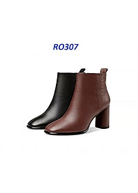 Giày boot nữ cổ thấp 7 phân hàng hiệu rosata hai màu đen nâu ro307