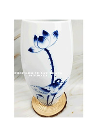 Lọ hoa đẹp Bát Tràng men trắng hoa sen cao 27cm dáng bom