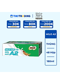 [TẶNG BALÔ NĂNG ĐỘNG] Thùng 48 Hộp Sữa Nestlé MILO A2 MỚI  (180ml / Hộp)