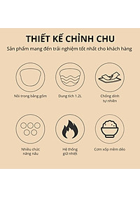 Nồi cơm điện lòng sứ dưỡng sinh 1.2L Mishio MK381 - Hàng chính hãng