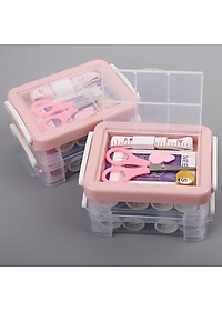 Bộ Hộp Kim Chỉ May Vá Đa Năng Gia Đình 3 Tầng Đa Năng- Kim Khâu, Chỉ, Kéo, Thước Dây, Đủ Size Màu Mini Giao Màu Ngẫu Nhiên