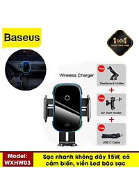 Đế Sạc Không Dây Trên Xe Hơi Siêu Nhanh Công Suất 15W Có Thể Gắn Cửa Gió Hoặc Hút Chân Kính Chính Hãng Baseus