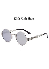 Kính Râm, Kính Mát Nam Nữ Dáng Tròn Kim Loại Hàn Quốc Cao Cấp (Bạc Gương)