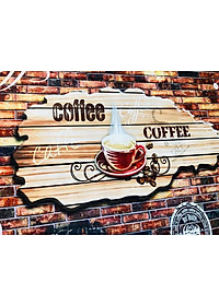 Tranh dán tường 3d trang trí quán cà phê - ép lụa kim sa - có sẵn keo TC10