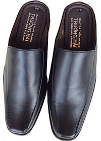 Dép nam bít mũi da bò Trường Hải màu đen đế cao 3.5cm HÌNH ẢNH THẬT