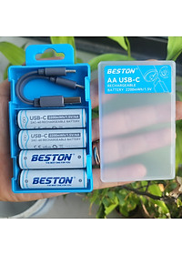 Vỉ 4 Pin sạc AA AAA chuẩn 1.5V Beston Dung lượng cao đến 2200mWh sạc trực tiếp qua cổng USB type-C dùng cho micro, đồ chơi, đồng hồ, máy ảnh - hàng nhập khẩu