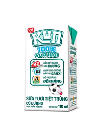 Thùng 48 hộp KUN 100% Sữa tươi có đường 110ml/hộp