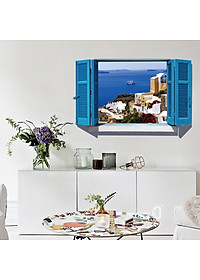 Decal dán tường nguyên miếng cửa sổ màu xanh  Địa Trung Hải SK9059A 