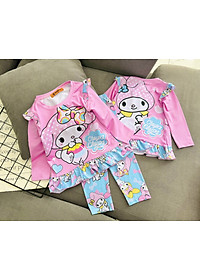 Đồ bộ ngủ dài tay cho bé gái kuromi hello kitty từ 12-40kg chất thun lạnh mềm mịn mát