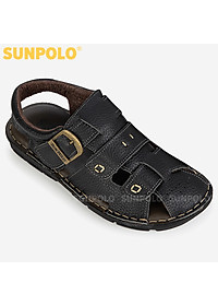 Xăng Đan Bít Mũi, Giày Sandal Nam Quai Ngang Da Bò Cao Cấp SUNPOLO SDA020 (Đen)