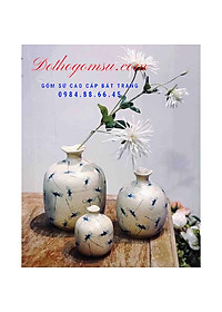 Bộ 03 bình hút tài lộc Bát Tràng men rạn vẽ hoa các mẫu