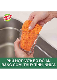 Combo 2 Miếng rửa chén hạt nổi không trầy xước Scotch-Brite 3M đa năng, mút kháng khuẩn, không bám cặn màu cam