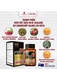 Viên uống viêm đường tiết niệu nhập khẩu chính hãng New Zealand GO CRANBERRY 60000+ (30 viên) hỗ trợ điều trị viêm đường tiết niệu, viêm phụ khoa, giảm tiểu buốt, tiểu dắt, tiểu đêm, khó đi tiểu