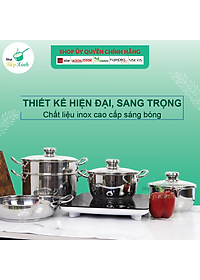 Bộ Nồi Xửng Hấp Quánh Chảo Caro Inox 430 Bếp Từ 3 Đáy 5 Món Fivestar