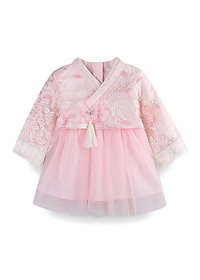 Váy sinh nhật, chụp ảnh kỉ niệm cho bé gái, đầm Hanbok cao cấp, chất ren thoáng đẹp mềm mại, dễ chịu với làn da bé, thêu nổi sang chảnh | MV09