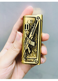 Hột quẹt bật lửa khè khắc nổi hình súng kim loại nguyên khối - xài gas