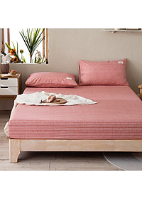 Bộ Ga Gối Cotton Tici Kẻ LIDACO Cao Cấp - Cam Kẻ Ngang