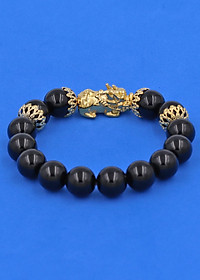 Vòng đeo tay đá Thạch Anh Đen 12 ly - Vòng tay Tỳ Hưu Phong Thủy Chiêu Tài Lộc inox vàng VTAETHBKV12