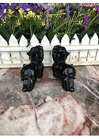 Cặp Tỳ Hưu phong thủy đá thạch anh đen - Dài 10 cm