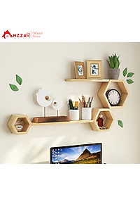Bộ kệ gỗ treo tường trang trí, kệ trang trí Anzzar, decor phòng ngủ, phòng khách,bộ thanh gỗ treo tường