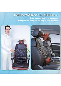 Nệm (đệm) massage ô tô cao cấp Nikio NK-150 - Con lăn 3D xoa bóp cổ vai gáy, kết hợp nhiệt nóng sưởi ấm lưng, cổ và rung toàn thân tạo cảm giác thư giản, túi khí nâng đỡ cột sống lưng