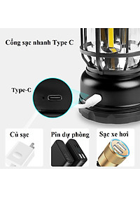 Đèn Cắm Trại, Đèn Camping Phong Cách Cổ Điển, Đèn Pin Sạc Tích Điện USB, Đèn Măng Xông - Hàng Nhập Khẩu