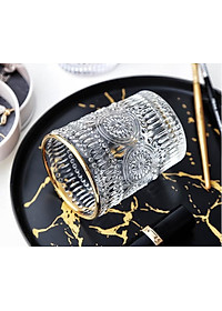 BỘ 6 CỐC THỦY TINH UỐNG NƯỚC VIỀN VÀNG  HOA VĂN  TRÒN NỔI - ANTH481