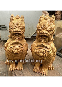 Cặp nghê giữ nhà phong thủy cầu tài lộc bằng gỗ bách xanh thơm nức kt cao 20cm 