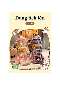 Bình Đựng Nước Sports Cup Phong Cách Thể Thao Có Ống Hút Dung Tích 2L Dễ Thương Có Vạch Báo Giờ Uống Nước