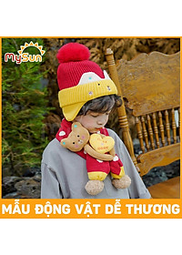 Set mũ nón khăn len trùm đầu cho bé trai - gái 1 2 3 4 5 6 7 8 tuổi mùa đông đẹp MySun