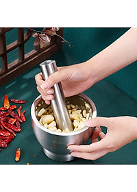 Bộ Chày Cối Inox 304 Nguyên Khối Không Vết Hàn Có Lắp Đạy Kèm Chày Dã Đồ Cực Nhuyễn Mịn Cho Gia Đình - HÀNG CHÍNH HÃNG MINIIN