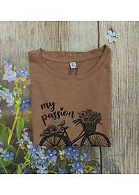 Áo Thun Ngắn Tay, Áo Phông Cộc Tay Nữ Vicci AP.01.1 chất liệu cotton vân gỗ phối hoạ tiết hình Xe đạp