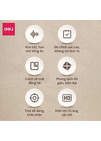 Đồng hồ treo tường 14 inches kim trôi không ồn phong cách tối giản minimalism Deli trang trí phòng khách