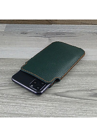 Bao Da Túi Rút dành cho Samsung Galaxy s10 plus Da Bò Hạt Màu Xanh Rêu