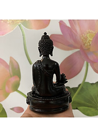 Tượng đá Phật Dược Sư Lưu Ly Quang ngồi tòa sen - Cao 12cm - Màu đen