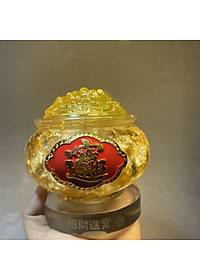 Bát Tụ Bảo vàng lá Thần Tài đế thủy tinh 12cm phong thủy - sung túc chiêu Tài đón Lộc